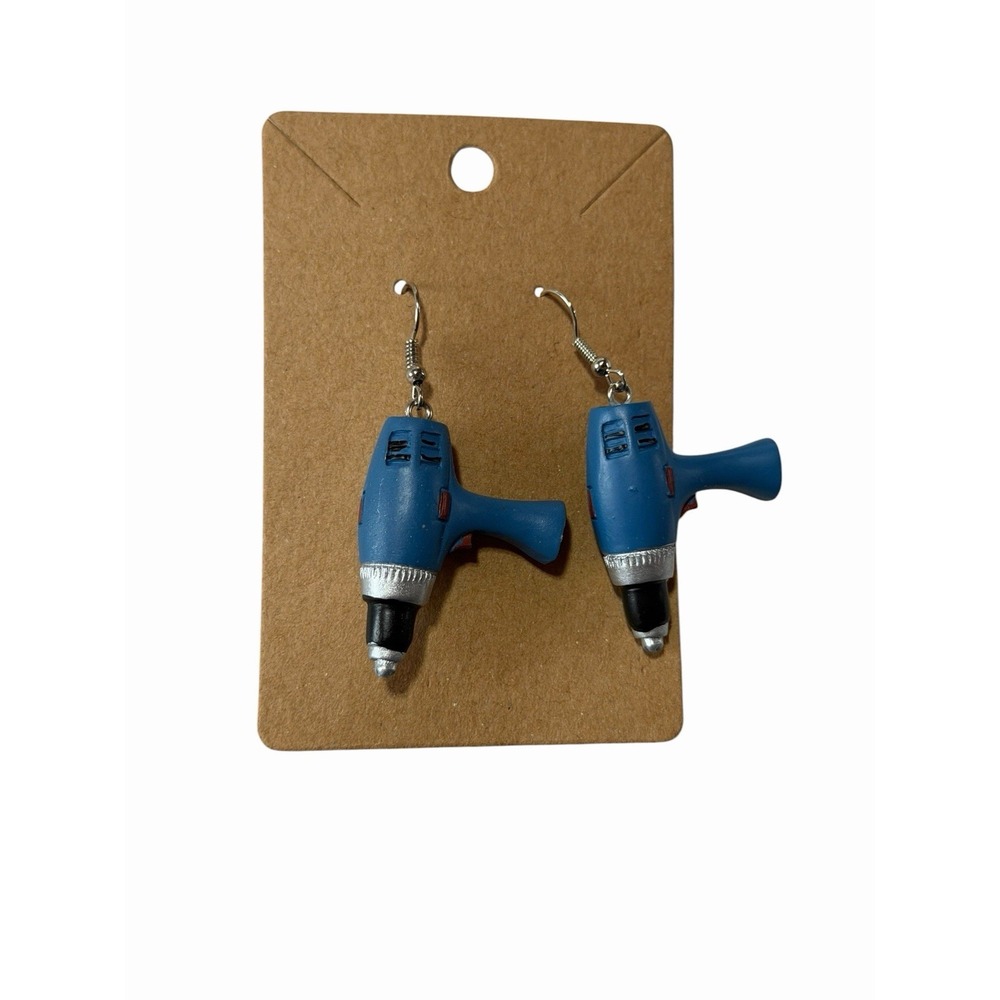 Blue Power Drill Novelty Drop Earrings Tool DIY Maker Jewelry Quirky Accessory